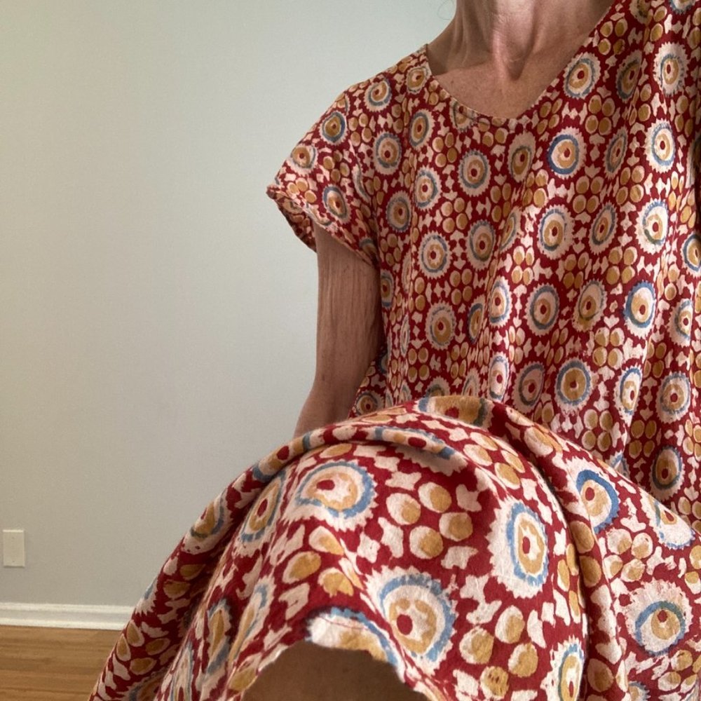 Block Print Tunic/Dress Size L/XL Rust & Tan